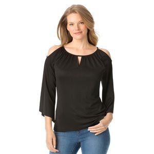NEW Essentials By Milano 3X Black Crepe 3/4 Sleeve Top